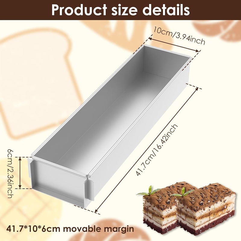TMWEFUSC Tiramisu Pan, Rectangle Cake Mold, Tiramisu Cake Molde with Removable Frame, Long Size 16.4 * 3.9 * 2.3 inch, Tiramisu Baking Tray for Tiramisu, Lasagna, Cheesecake, Cold Desserts - Image 2